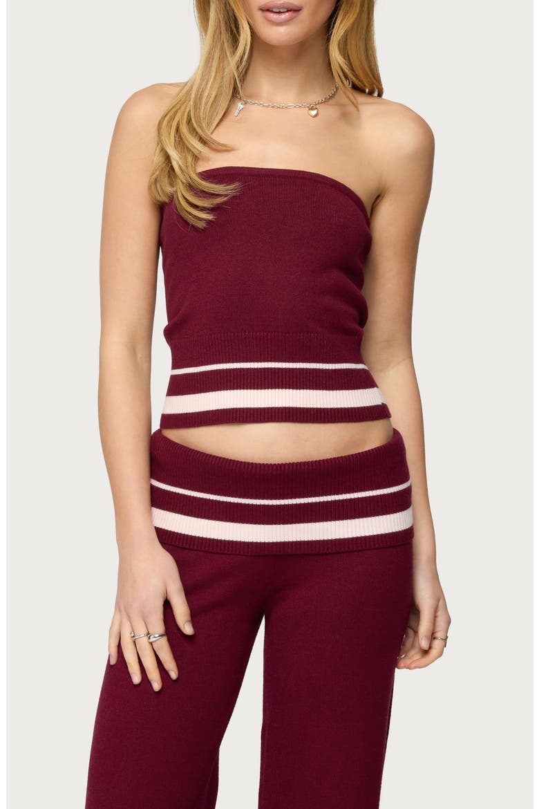 Kailya Stripe Knit Strapless Top, Main, color, BURGUNDY
