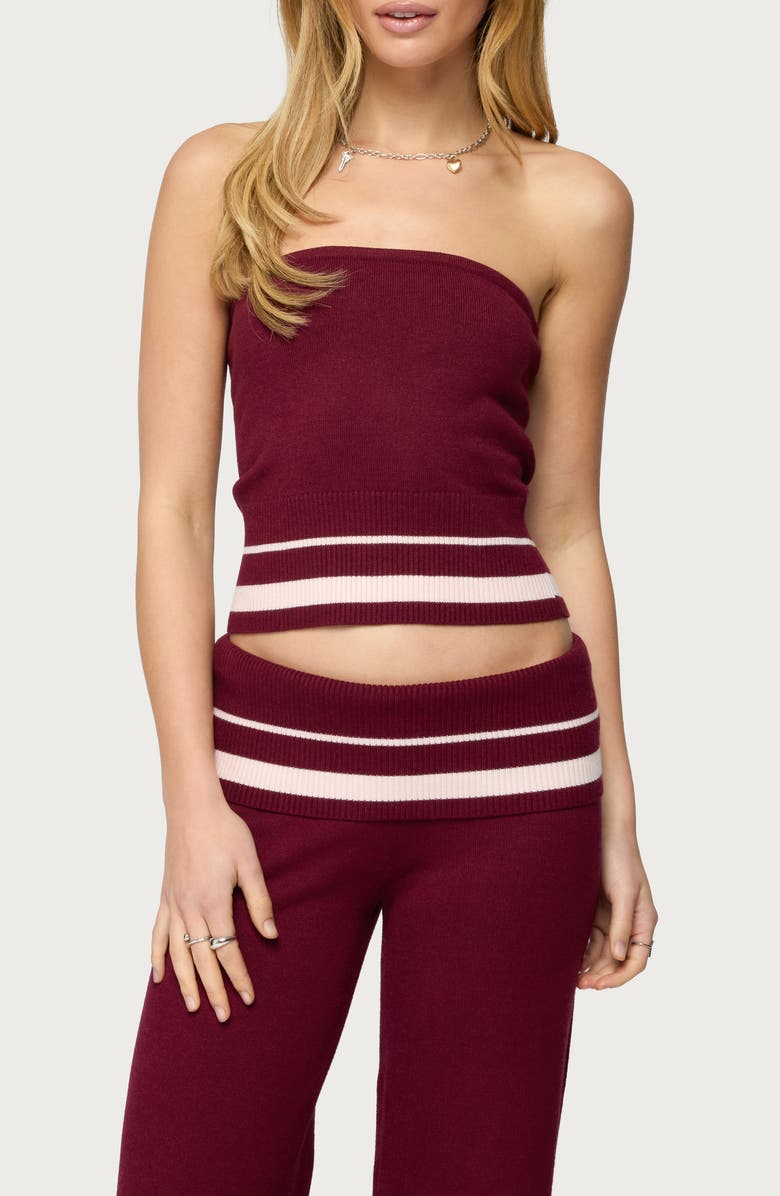 EDIKTED Kailya Stripe Knit Strapless Top, Main, color, 