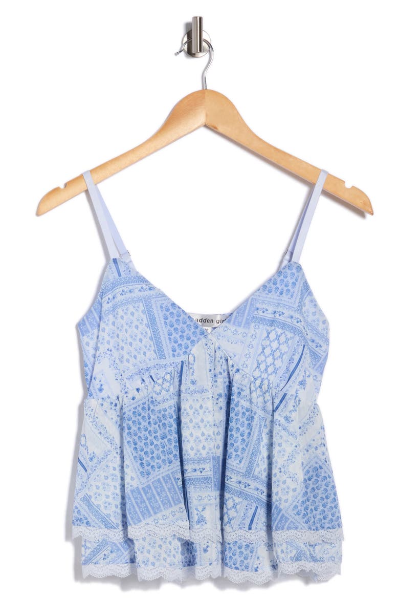 Lace Trim Tiered Babydoll Camisole, Alternate, color, LIGHT BLUE COMBO