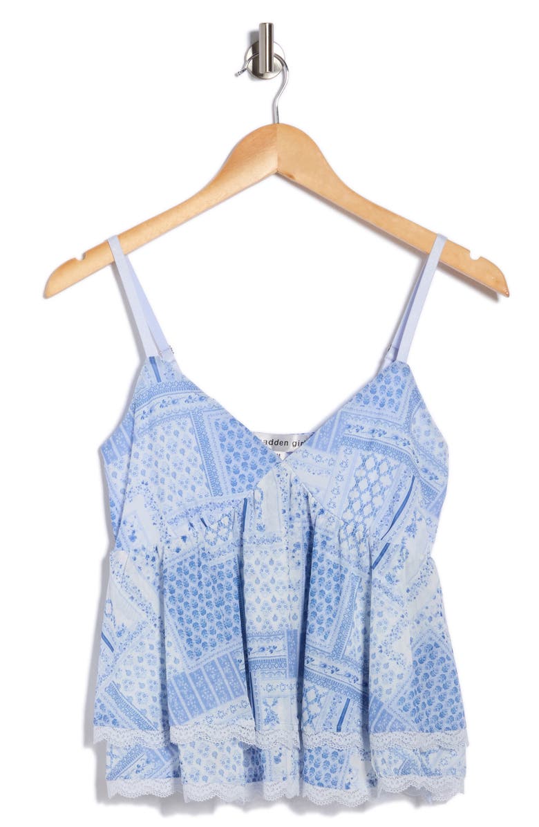 Madden Girl Lace Trim Tiered Babydoll Camisole, Alternate, color, Light Blue Combo