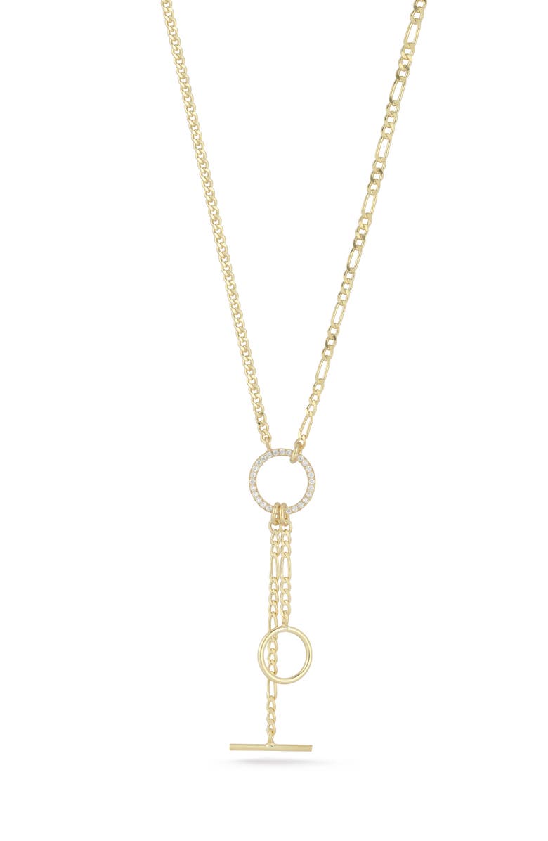 CHLOE AND MADISON Cubic Zirconia Mixed Link Y-Necklace, Main, color, Gold