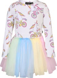 Rock Your Kid Kids' Unicorn Circus Print Long Sleeve Tulle Party Dress