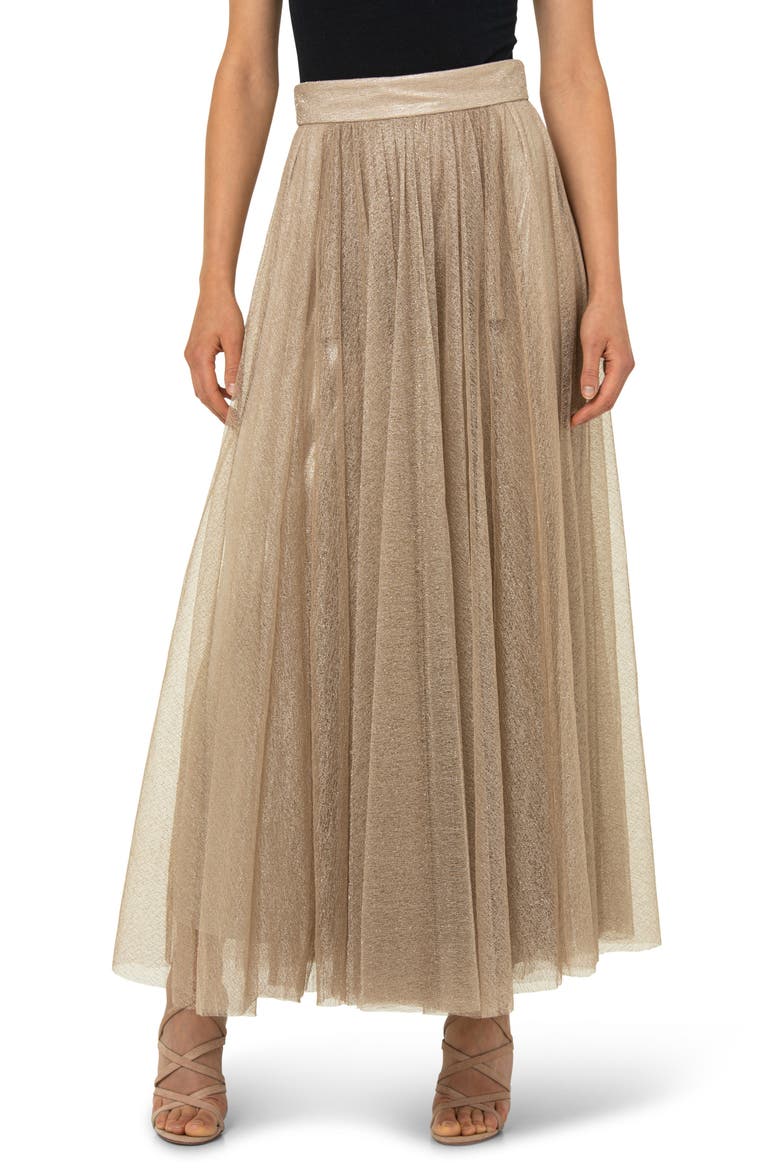 Pleated Tulle & Jersey A-Line Skirt, Main, color, GOLD