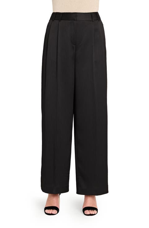 Tahari ASL Crinkle Wide Leg Satin Pants (Petite)