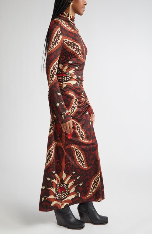 Johanna Ortiz Start Point Print Long Sleeve Jersey Maxi Dress In Burgundy