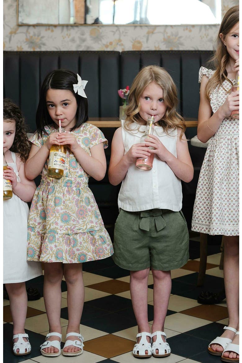 Girls' Organic Short Sleeve Split Neck Tiered Dress, Toddler, Alternate, color, Provence Woodblock Floral
