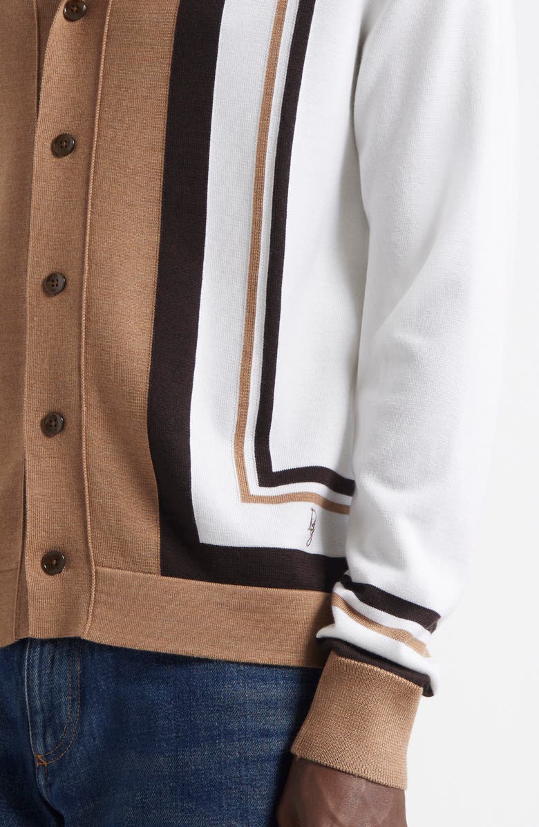 Dolce&Gabbana Colorblock Virgin Wool & Silk Cardigan, Alternate, color, Latte/ Marrone/ Beige