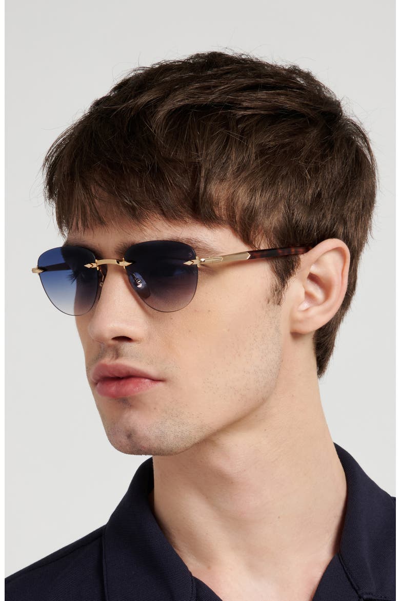 51mm Rimless Square Sunglasses, Alternate, color, GOLD BROWN HAVANA/ DK BLUE SF