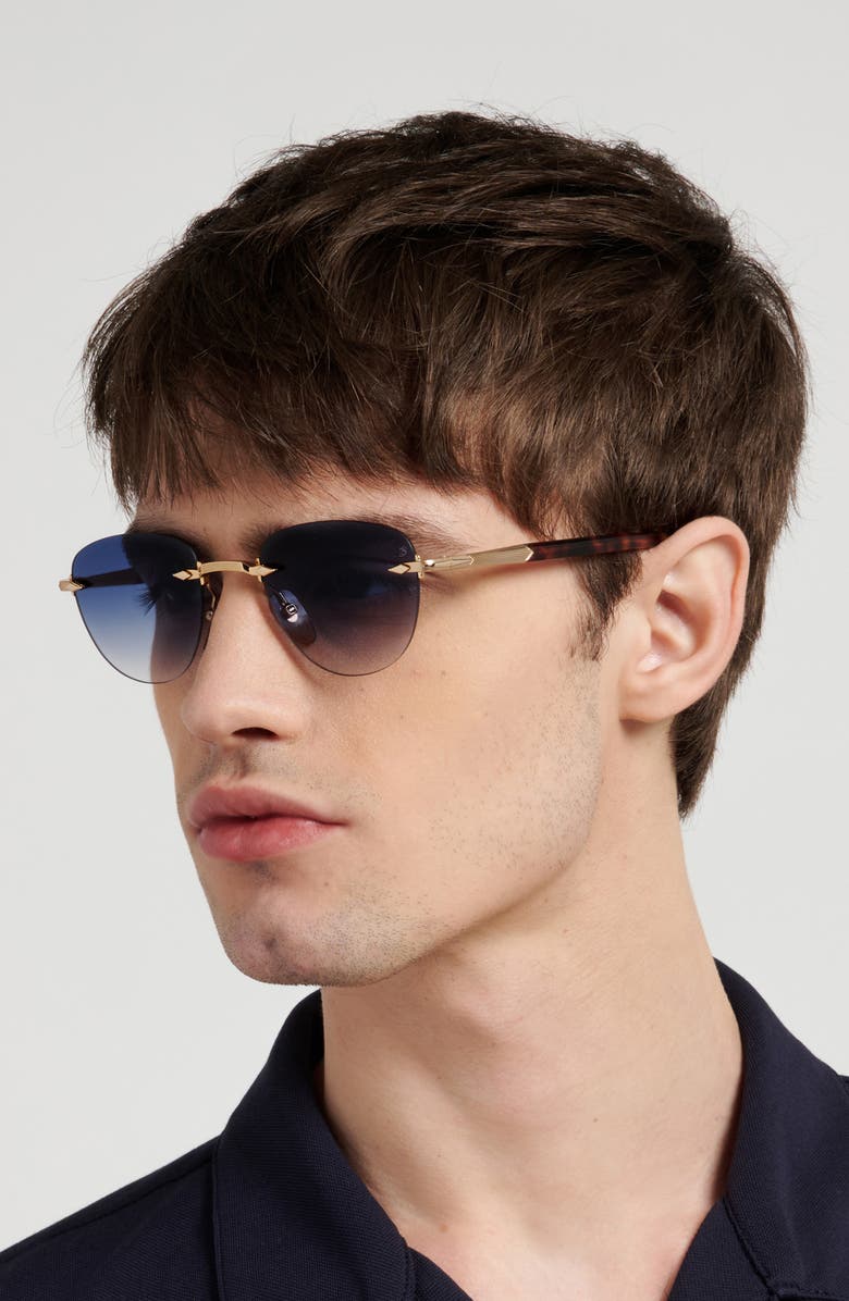 David Beckham Eyewear 51mm Rimless Square Sunglasses, Alternate, color, Gold Brown Havana/ Dk Blue Sf