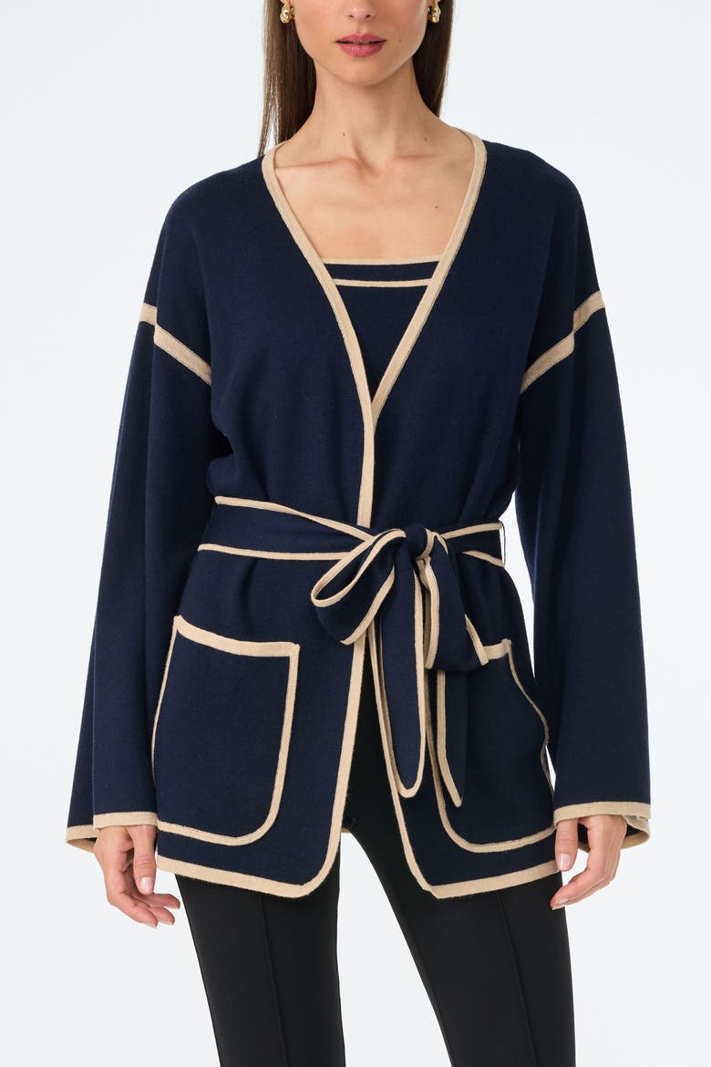 Wright Belted Flare Sleeve Cardigan, Main, color, Indigo/Biarritz Beige