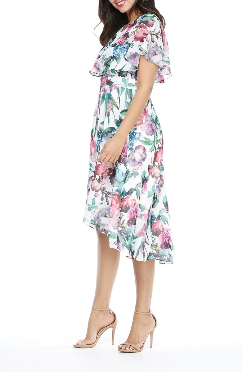 Maggy London Floral Capelet Sleeve Dress, Alternate, color,