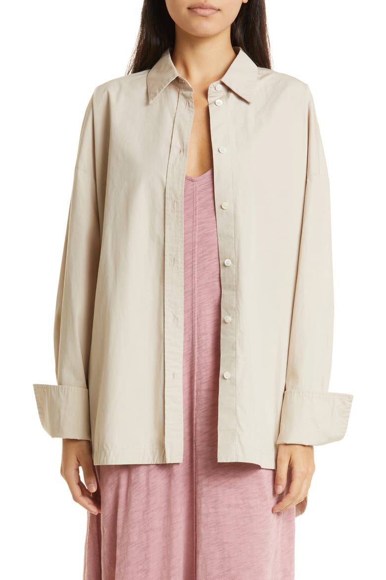 Cotton Poplin Button-Up Shirt, Main, color, LINEN