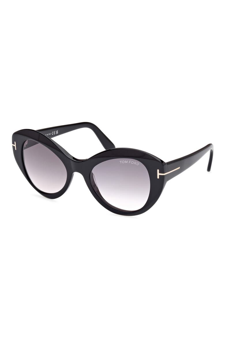 Guinivere 52mm Round Sunglasses, Alternate, color, SHINY BLACK / GRADIENT SMOKE