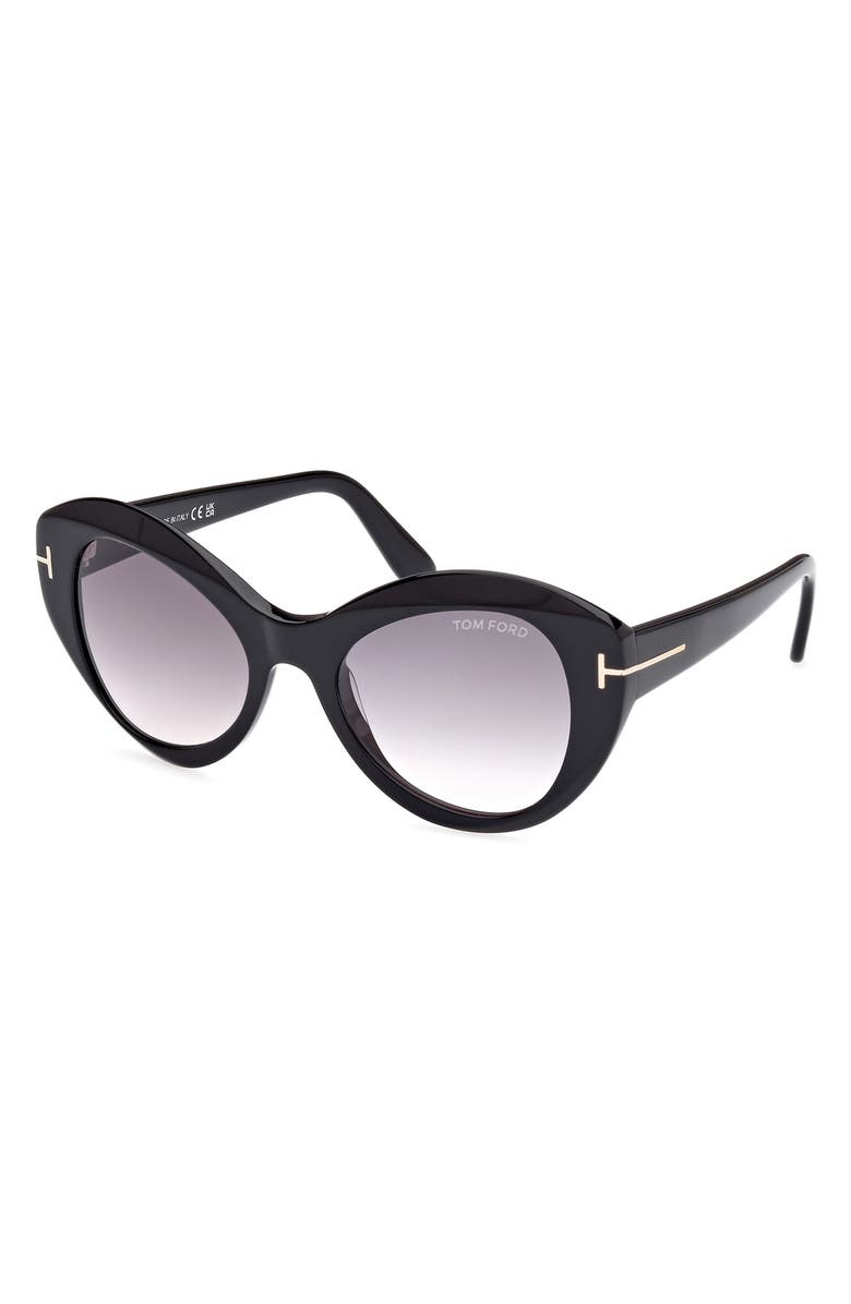 TOM FORD Guinivere 52mm Round Sunglasses, Alternate, color, Shiny Black / Gradient Smoke