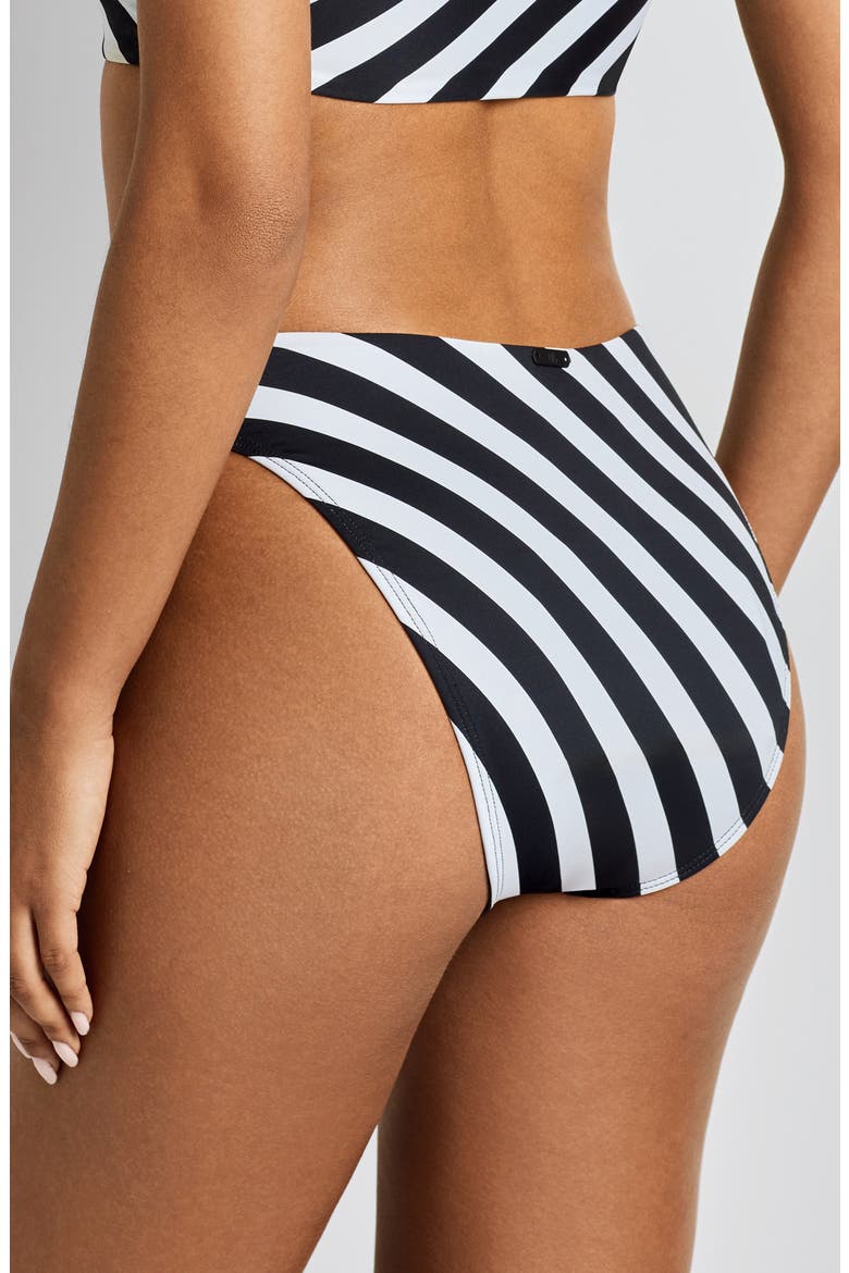 Stripe High Leg Bikini Bottoms, Alternate, color, BLACK/ WHITE
