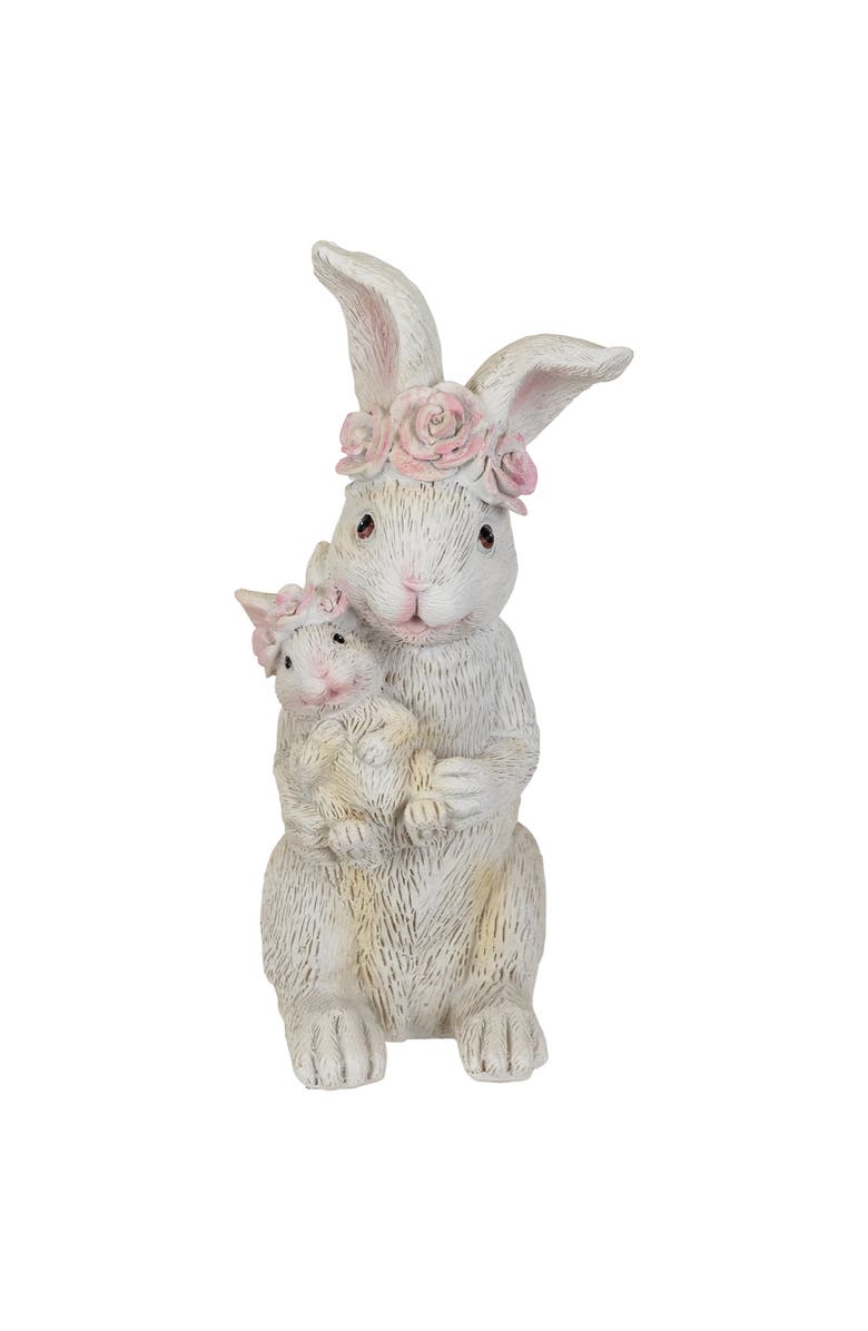 Northlight Mother and Baby Bunny Outdoor Garden Easter Statue - 9.25", Main, color, White