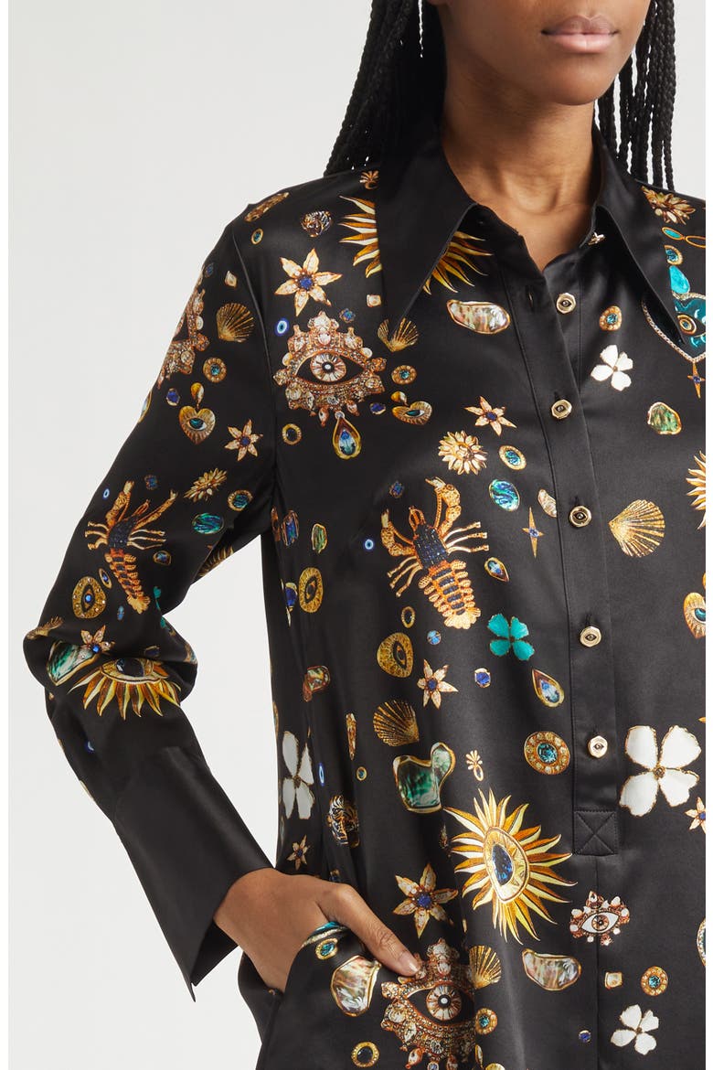 Amulets & Alchemy Print Long Sleeve Silk Satin Shirtdress, Alternate, color, AMULETS AND ALCHEMY