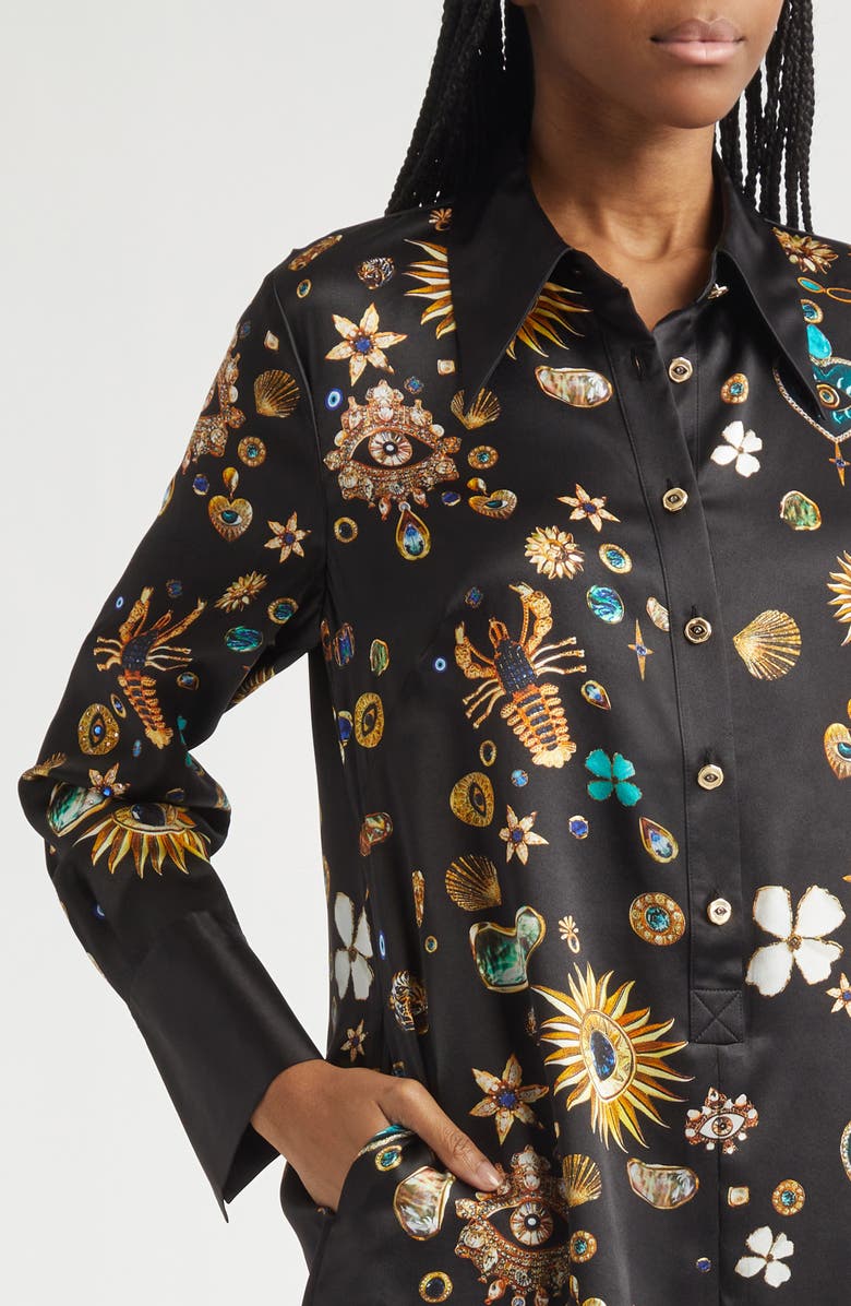 Camilla Amulets & Alchemy Print Long Sleeve Silk Satin Shirtdress, Alternate, color, Amulets And Alchemy