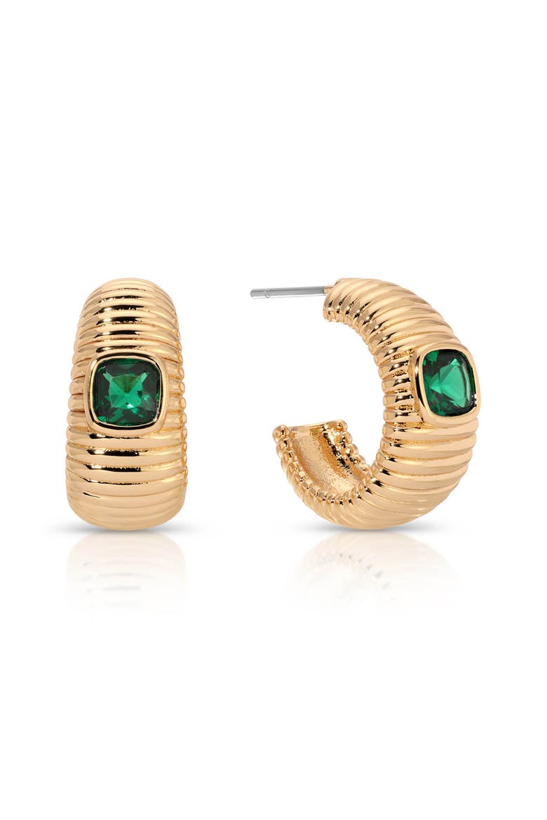 Ribbed Medium Hoop Earrings, Main, color, GREEN