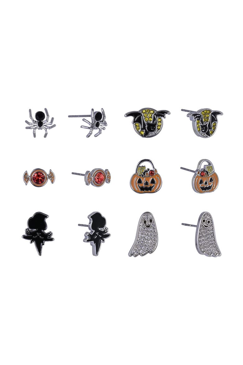 Halloween 6pk Stud Earrings, Main, color, Orange