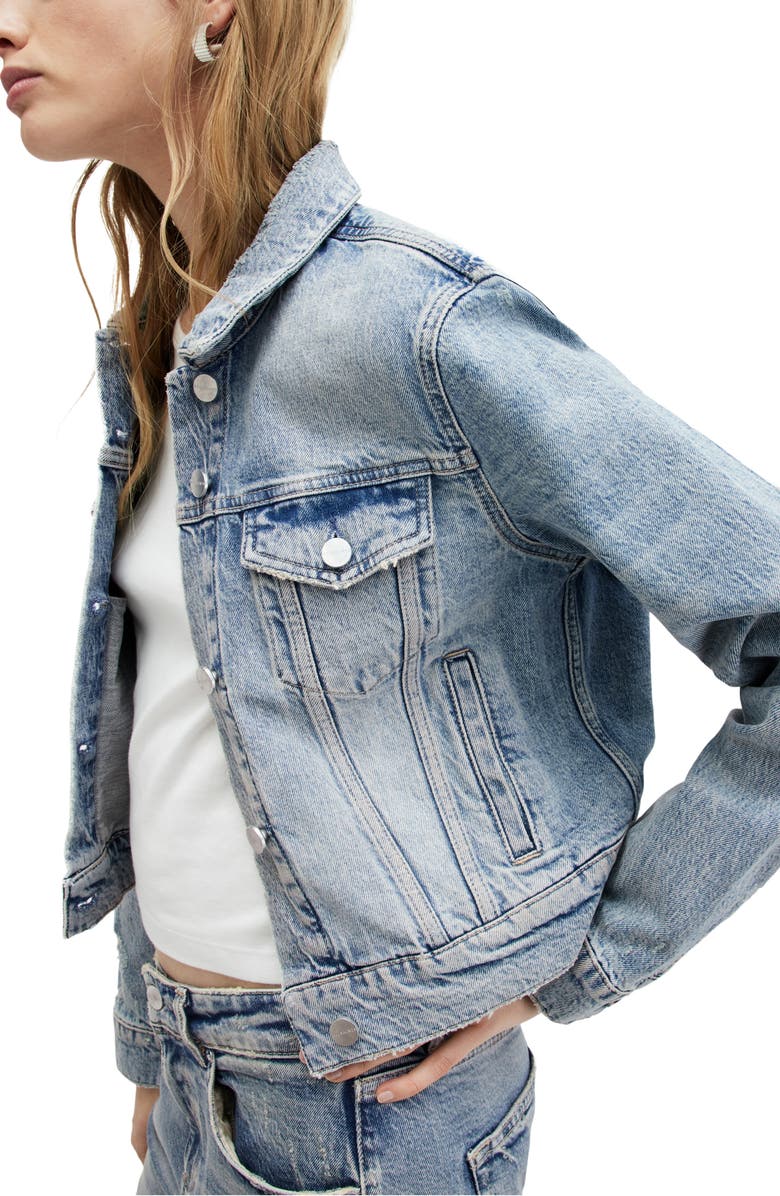 AllSaints Juno Distressed Denim Jacket, Alternate, color,