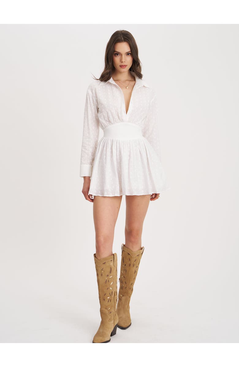 Miss Circle Gabriella Cotton Eyelet Button Up Long Sleeve Shirt Dress, Alternate, color, White