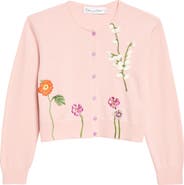 Oscar de la Renta Classic Floral Embroidered Wool Cardigan
