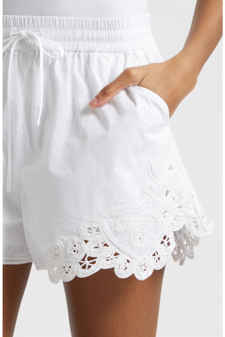 Vivaldi Embroidery Detail Cotton Drawstring Shorts, Alternate, color, WHITE