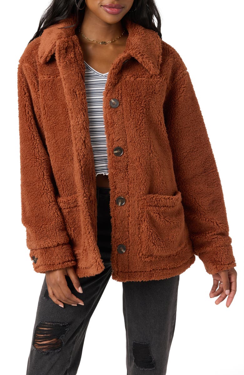 O'Neill Huxlee Fleece Shirt Jacket, Main, color, Rustic Brown