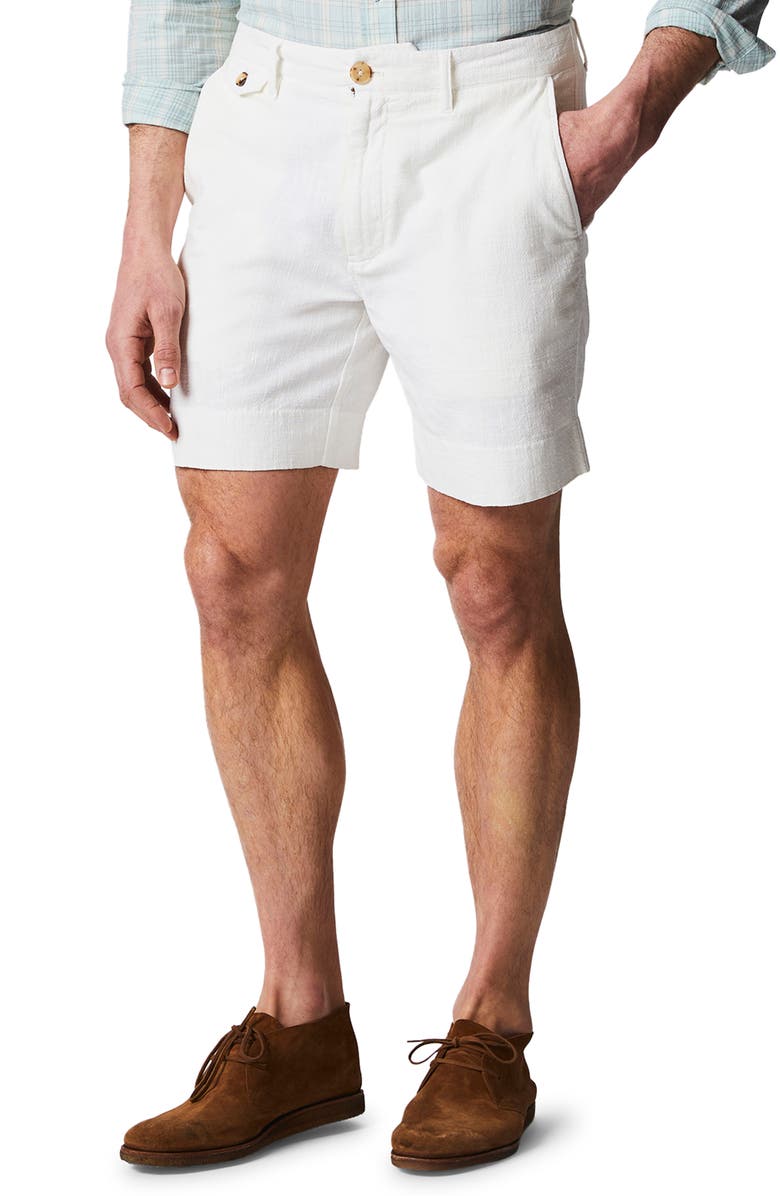 Billy Reid Flat Front Textured Cotton Shorts, Main, color, Tinted White