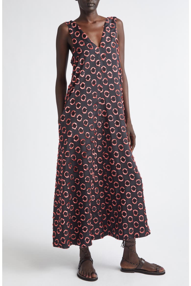 Polka Dot Fil Coupé Satin Maxi Dress, Alternate, color, BLACK