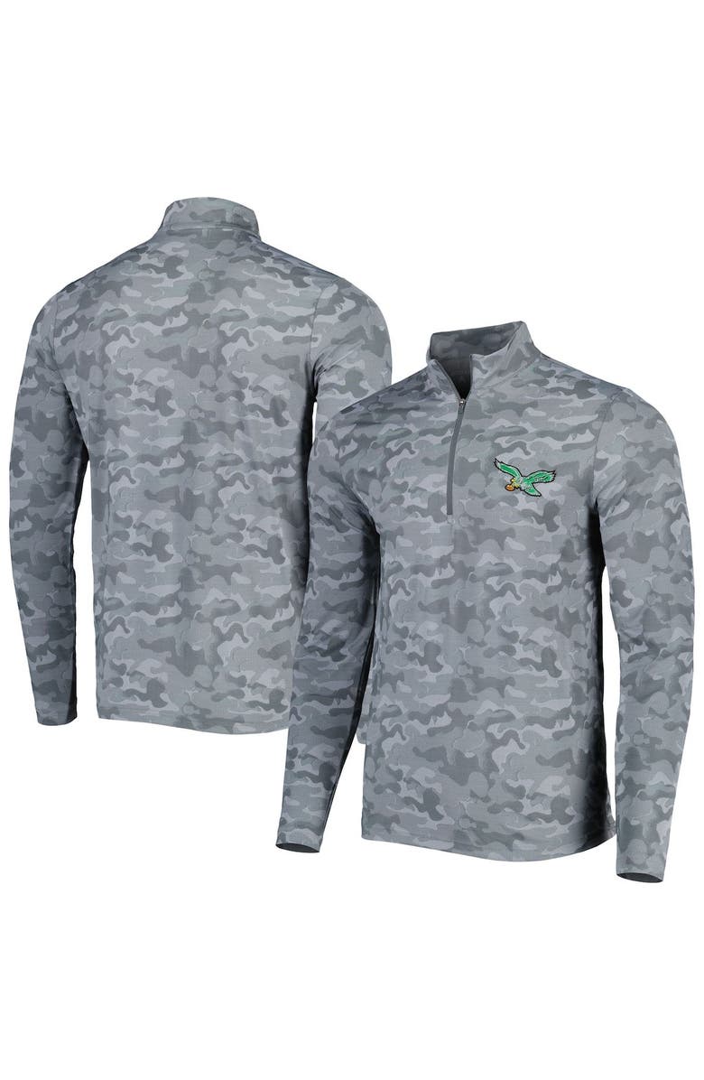 ANTIGUA Men's Antigua Gray Philadelphia Eagles Brigade Throwback Quarter-Zip Top, Main, color,