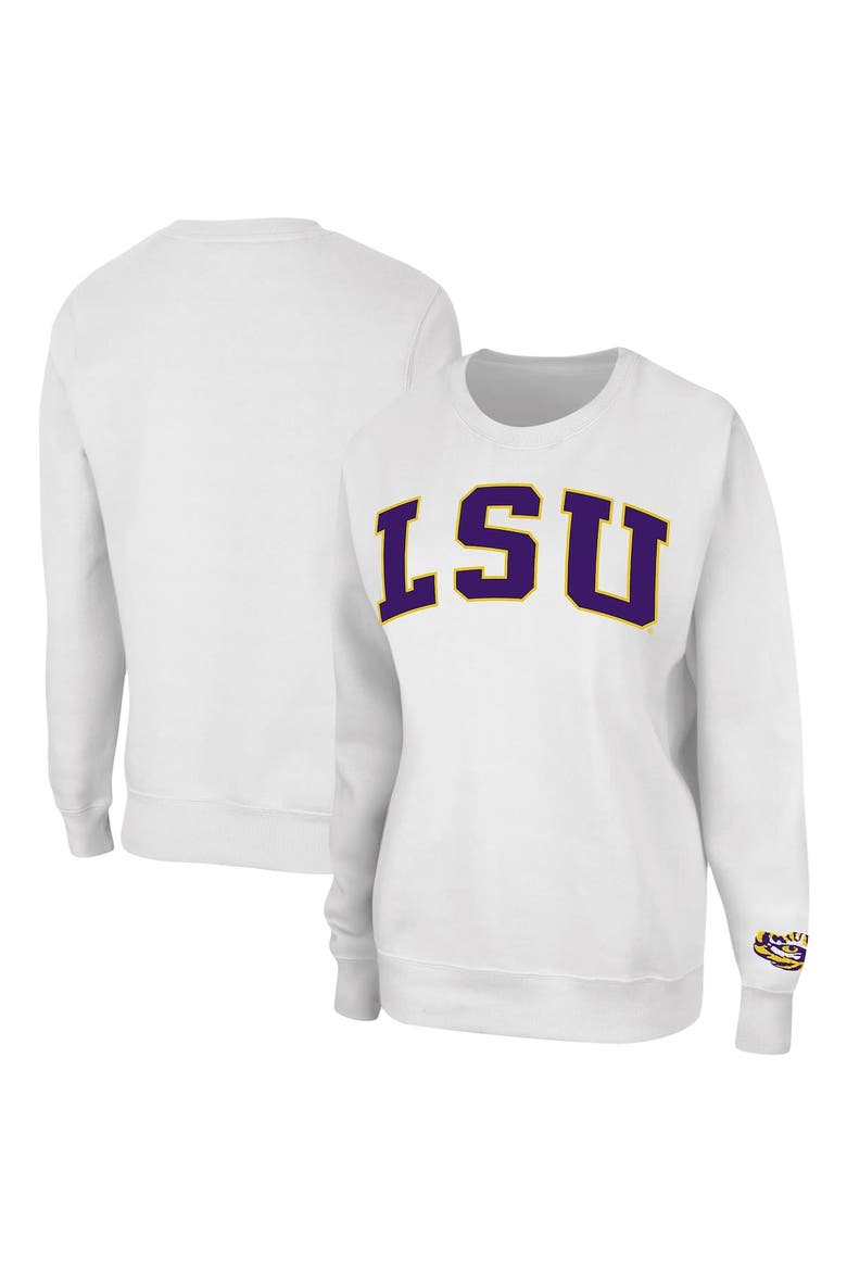 Women's Colosseum White LSU Tigers Campanile Pullover Sweatshirt, Main, color, White