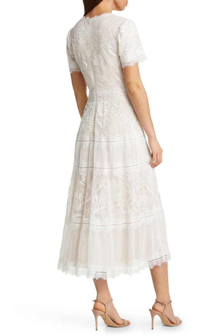 Lace & Mesh Midi Cocktail Dress, Alternate, color, IVORY/ PETAL