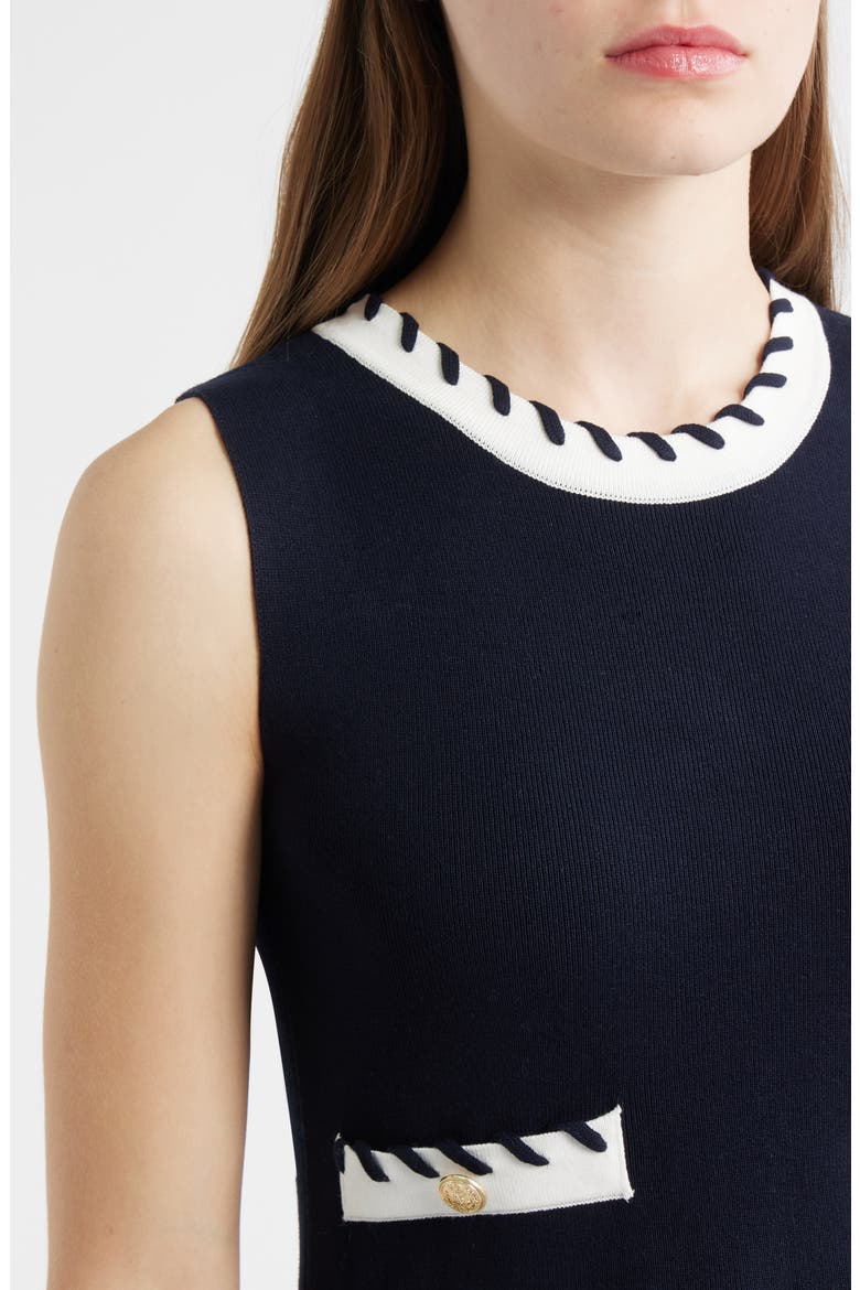 Stitch Piping Mixed Media Midi Dress, Alternate, color, NAVY