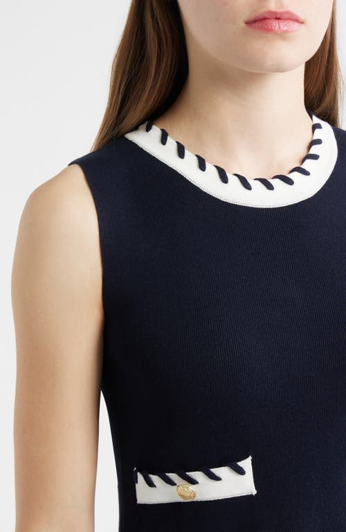 Zoe And Claire Stitch Piping Mixed Media Midi Dress In Blue