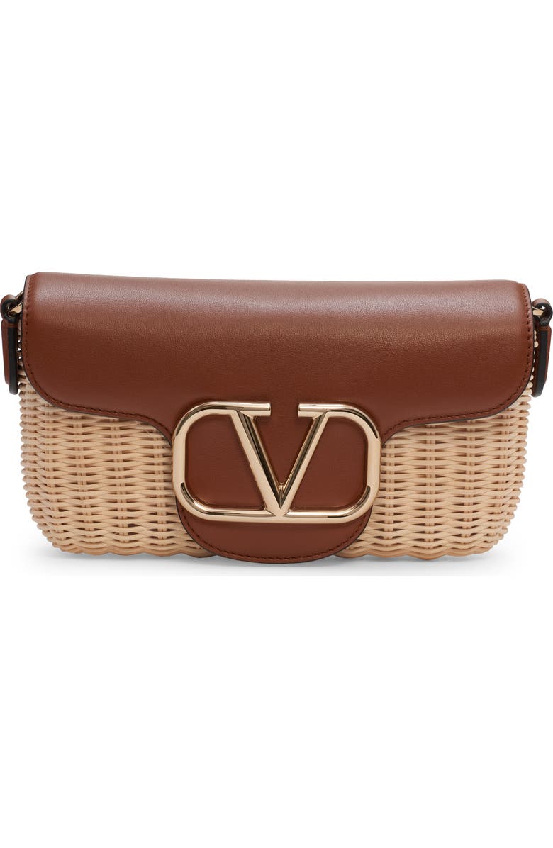 Valentino Garavani Locò Woven Wicker & Leather Shoulder Bag, Main, color,