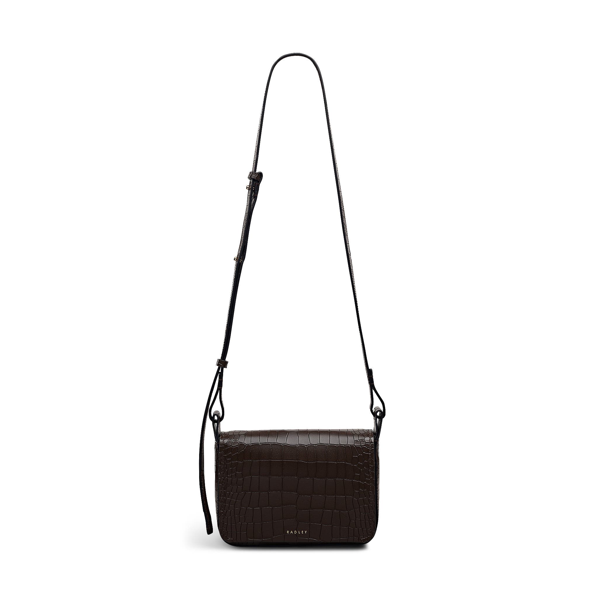 Radley Westwell Lane - Faux Croc Small Flapover Crossbody, Main, color, Dark Oak