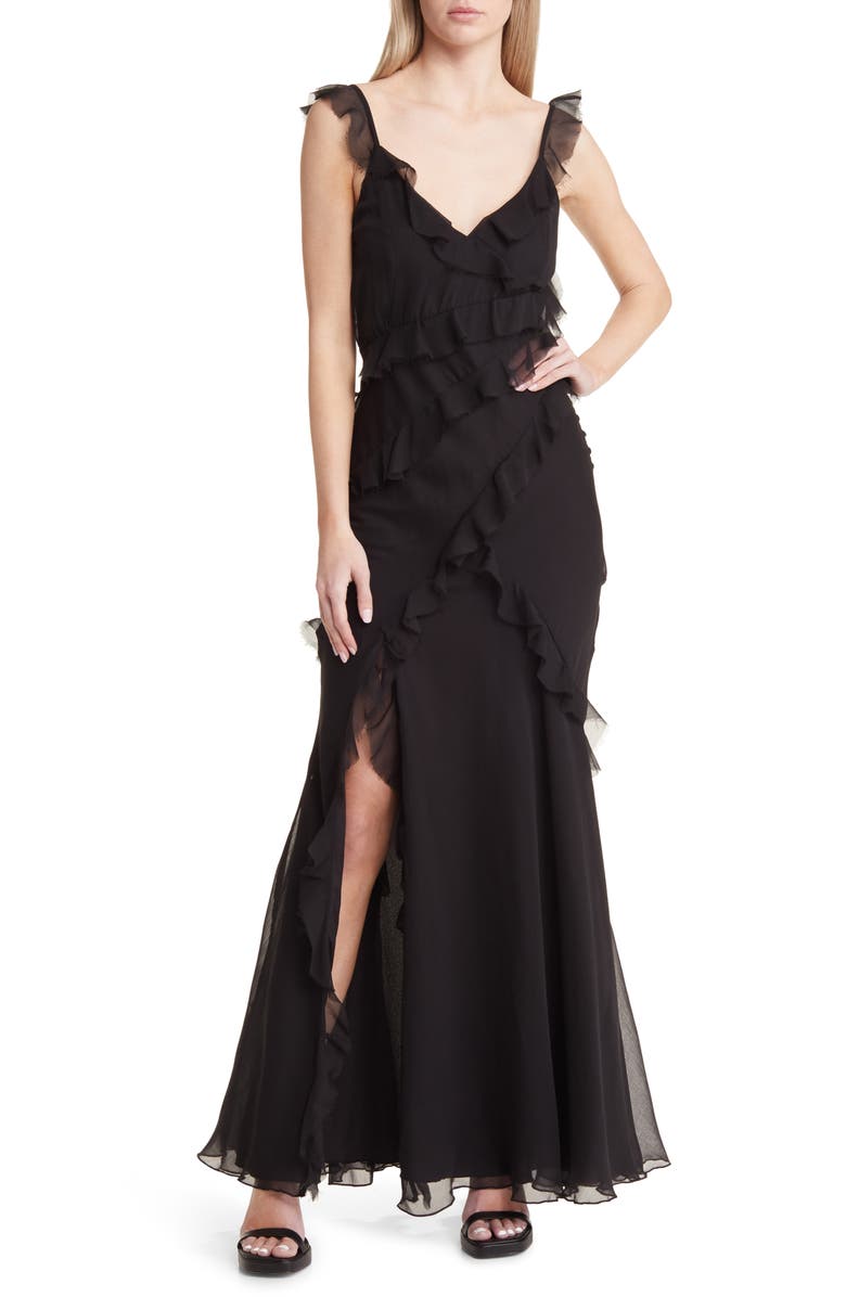 Topshop Ruffle Frill Maxi Dress, Main, color,