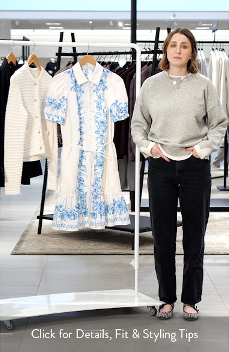 Floral Placement Print Puff Sleeve Shirtdress, sales video thumbnail