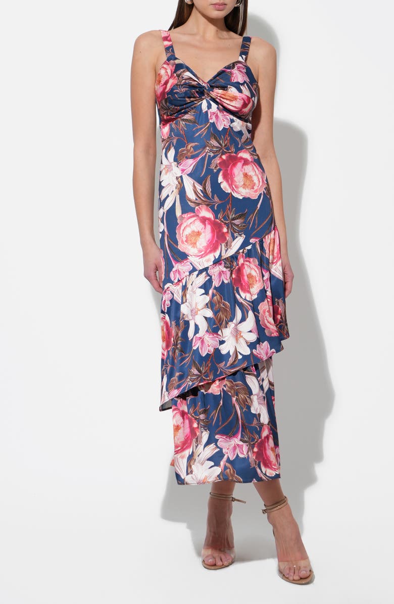 Adelyn Rae Dione Floral Tiered Ruffle Dress, Alternate, color, Navy