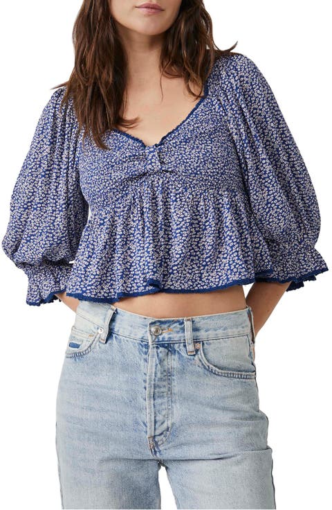 Brittnee Print Smocked Back Peplum Top