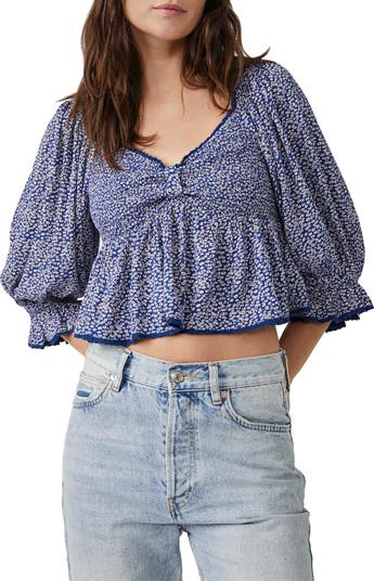 Brittnee Print Smocked Back Peplum Top