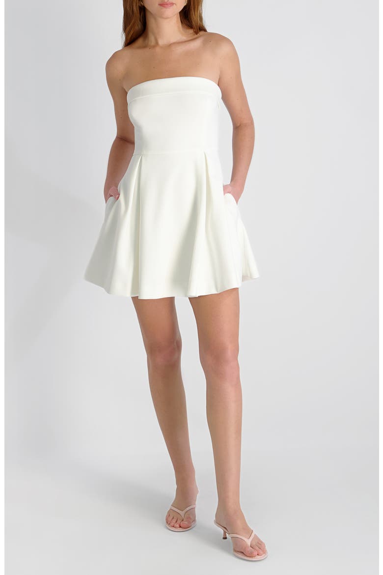 Whisper Foldover Pleated Strapless Minidress, Main, color, SUMMER WHITE