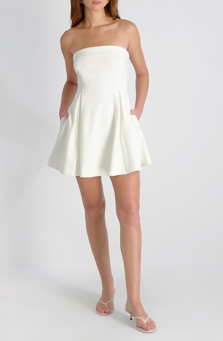 French Connection Whisper Foldover Pleated Strapless Minidress, Main, color, Summer White