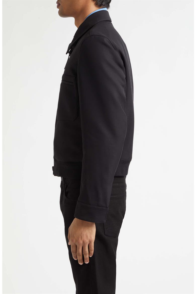 Lacquered Wool & Silk Tricotine Battle Jacket, Alternate, color, BLACK