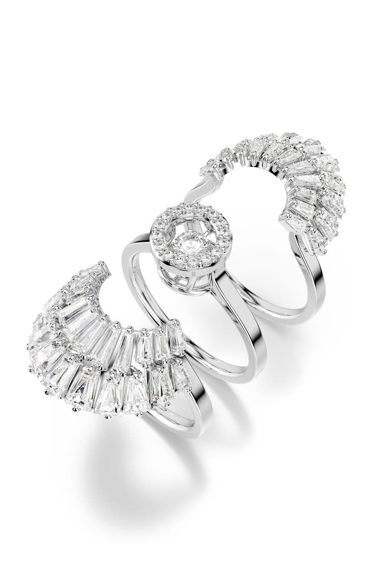 Set of 3 Idyllia Cubic Zirconia Cocktail Rings, Alternate, color, SILVER