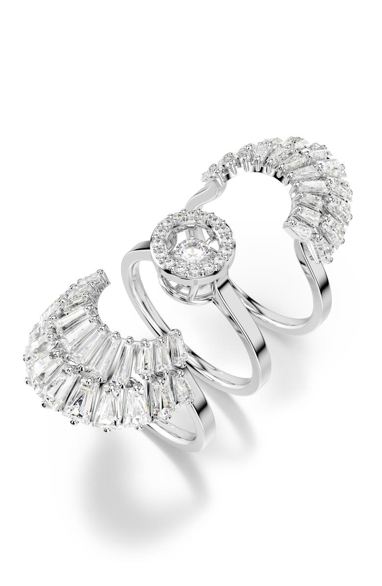 Swarovski Set of 3 Idyllia Cubic Zirconia Cocktail Rings, Alternate, color, Silver