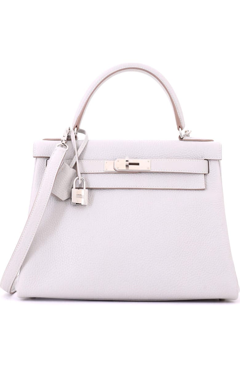 Pre-Owned Hermes Kelly Handbag Grey Clemence with Palladium Hardware 28, Main, color, Gris Perle