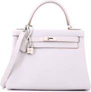 Pre-Owned Hermes Kelly Handbag Grey Clemence with Palladium Hardware 28